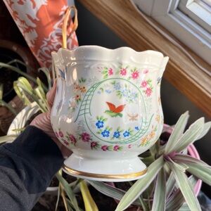 Vtg Ardalt Lenwile~Springtime Birds~Butterflies~Flowers Vase~Planter #6699